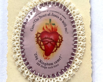 Vintage Religious Sacred Heart Scapular tatting