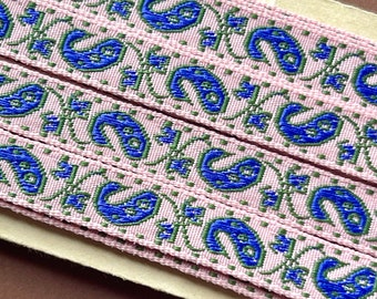 Vintage Blue and Pink  Paisley Ribbon Trim  4 yards