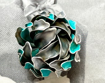 Vintage  Blue and Gray Enamel Flower Pin
