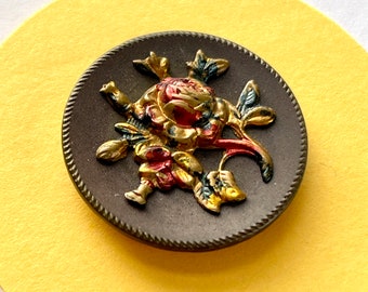 Vintage tinted Flower Metal  Button