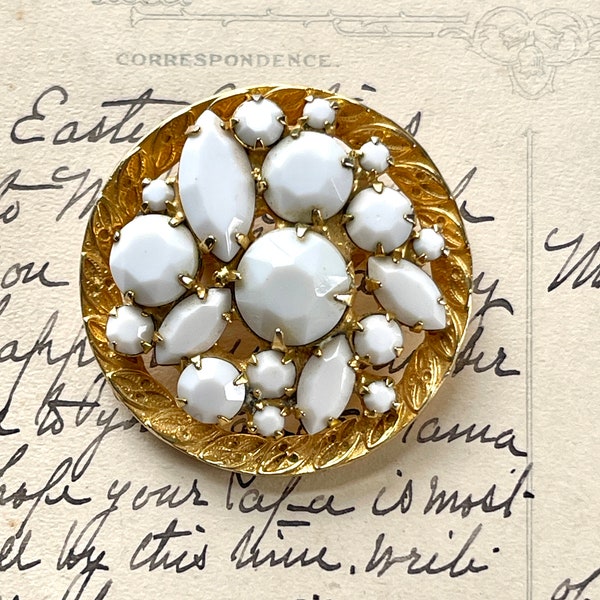 Vintage White Milk Glass Brooch