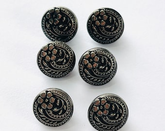 Silver Luster Black Glass Flower Buttons