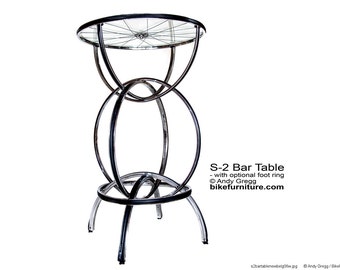 S-2 Bar height Pub Table - Chromed Steel Bicycle rims glass top