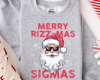 Sudadera Merry Rizzmas Sigmas, regalo de Navidad Gen Alpha, suéter divertido de Papá Noel, suéter divertido de Navidad, regalo divertido para estudiantes de secundaria, sudadera con capucha de Navidad