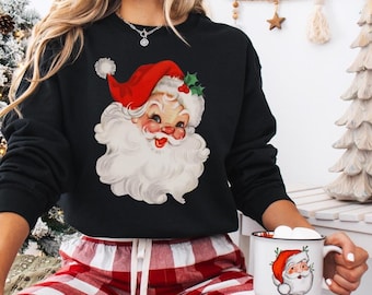 Retro Santa Weihnachten Sweatshirt, Vintage Urlaub Rundhalsausschnitt