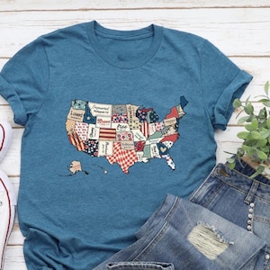 Retro USA Karte Shirt, 4. Juli Shirt, Amerika Karte Shirt, Unabhängigkeitstag Shirt, USA Shirt, Retro USA T-Shirt, religiöses Shirt