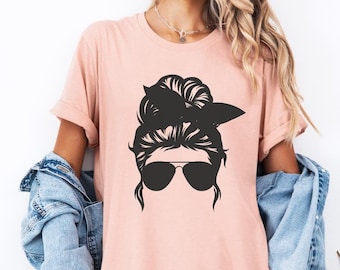 Messy Mom Bun Sonnenbrille Shirt, Geschenk für Mama, Mama Life Shirt, Mama Shirt, Shirt für Mutter, Messy Hair Mama, süßes Mama Shirt, Muttertags T-Shirt
