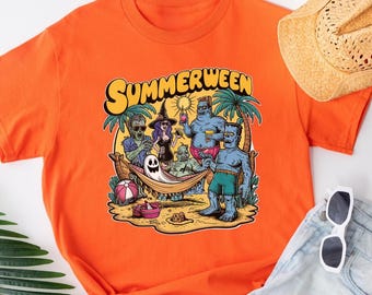 Summerween Shirt, Halloween Shirt, Horrorfilme Charaktere Shirt, gruseliger Sommer T-Shirt, Halloween Horrorfilm Shirt, Sommer-Halloween-Shirt