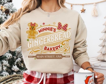 Sudadera de Minnie Main Street Bakery, suéter de pan de jengibre navideño, sudadera con capucha navideña de Disney, sudadera con galletas navideñas de Disney, regalo de Navidad