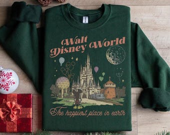 Sudadera de Walt Disney World "El lugar más feliz del mundo", suéter de Disney Mickey Castle, sudadera con capucha Magic Castle, sudadera de viaje familiar a Disney World