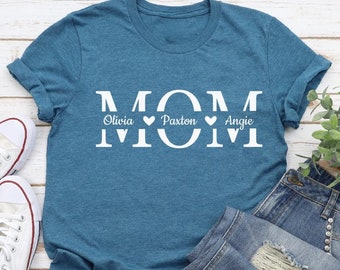 Camiseta personalizada para mamá con nombres de niños, regalo para el Día de la Madre
