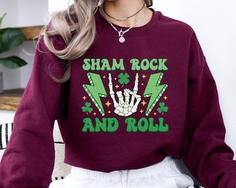 シャムロック アンド ロール スウェットシャツ、レトロ シャムロック スウェットシャツ、聖パトリックの日のスウェットシャツ、アイリッシュ シャムロック スウェットシャツ、聖パトリックの日のセーター