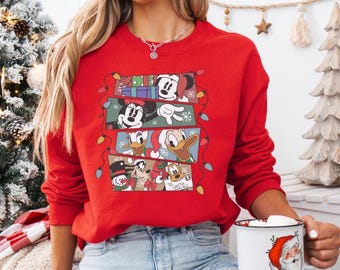 Sudadera retro con postal de Papá Noel de Disney, suéter navideño de Mickey y sus amigos de Disney, sudadera de regalo de Navidad, fiesta de Navidad de Disney 2025