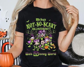 Vintage Mickey's Not So Scary Halloween Party Shirt, Mickey and Friends Skeleton Pumpkin Shirt, Halloween Party Trip, Disneyworld Halloween