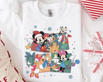 Felpa regalo di Natale Disney Mickey and Co., felpa con cappuccio retrò natalizia, felpa natalizia per la famiglia, felpa natalizia coordinata per la famiglia