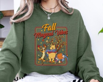 Sudadera retro de Winnie The Pooh para otoño, sudadera de Pooh para otoño, sudadera con capucha de Disney para otoño, sudadera de Disney para Acción de Gracias, sudadera de Pooh y sus amigos para otoño