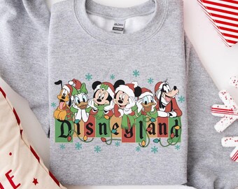 Retro Disneyland Weihnachtslichter Sweatshirt, Micky und Freunde Weihnachtspullover, Weihnachtsfamilie Passendes Sweatshirt, Disney Weihnachtsferien