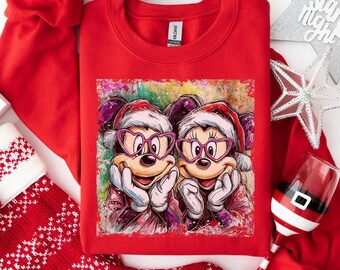 Retro Mickey und Minnie Gemütliches Weihnachten Sweatshirt, Disney Weihnachten Pullover, Weihnachten Urlaub Sweatshirt, Disneyland Familie Passender Hoodie