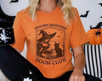 Spooky Readers Book Club Shirt, Witchy Book Lover Shirt, Halloween Book Lover Gift, Spooky Season Outfit, Black Cat Shirt, Bookish Halloween