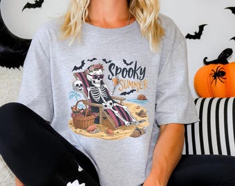 Chemise Summerween, t-shirt d'été effrayant, chemise Beach Vibes, chemise Halloween en été, jolie chemise squelette de plage, cadeau d'Halloween d'été effrayant