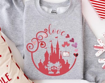Disneyland Valentine Love Sweatshirt, Disney Castle Valentine's Day Sweater, Mickey Minnie Couples Hoodie