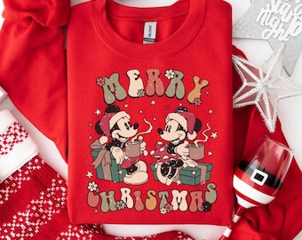 Minnie Musse God Jul-tröja, Disney jultröja, Retro Musse Minnie tröja, God Jul-tröja, Partröja