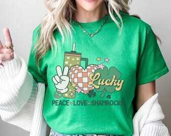 Peace Love Shamrock Shirt, St Pattys Day Shirt, Peace Love Patty&#39;s Day Tee, Peace Love St Patrick, Patrick Day Gift, Irish Day Gift