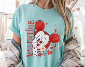 Comfort Colors Mickey Mouse Valentine Shirt, Disney Valentine's Day Mickey T-Shirt, Disneyland Lover Tee