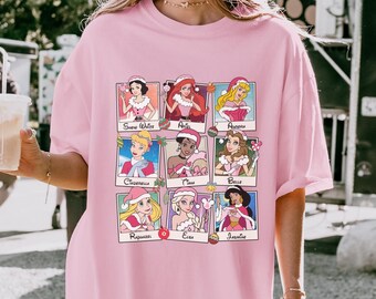 Comfort Colors® Disney Princesses Christmas Shirt, Disney Girls Trip Xmas T-Shirt, Disneyland Princess Squad