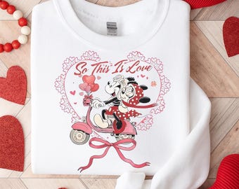 Sudadera de Mickey y Minnie "So This Is Love", regalo de San Valentín de Disneyland, suéter Disney con lazo coqueto