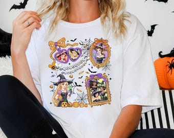 Camiseta de princesas brujas de Disney, camiseta de Halloween con lazo, camiseta espeluznante de Blancanieves, Ariel y Jasmine, viaje de Halloween de Disney para niñas.