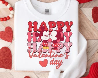 Happy Valentin's Day Cartoon Mickey Minnie Sweatshirt, Disney Romance Sweater, Disneyland Couples Hoodie