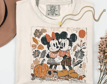 Comfort Colors® Retro Mickey and Minnie Fall Shirt, Cute Disney Fall Shirt, Autumn Leaves Mickey Minnie Tee, Disney Autumn Trip 2025 Shirt