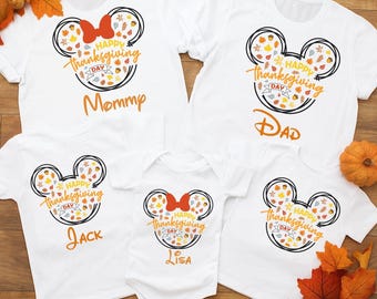 Camiseta familiar de Disney "Feliz Día de Acción de Gracias", camiseta personalizada de Disney, camiseta familiar a juego de Acción de Gracias, camiseta de Mickey y Minnie para Acción de Gracias