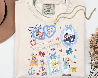 Disney-Kreuzfahrtshirt in ästhetischen Farben, Disney-Kreuzfahrtshirt mit Schleife, Partnerlook-T-Shirt für den Familienurlaub, Disney-Medaillon-T-Shirt