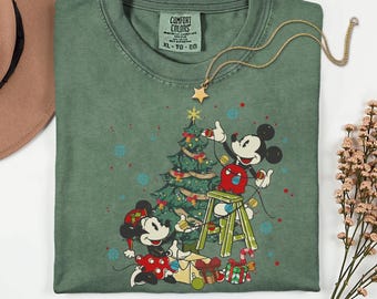Disney Mickey and Minnie Christmas Tree Shirt, Disney Merry Xmas Shirt, Comfort Colors® Mickey and Minnie Xmas Tee, Vintage Disney Christmas