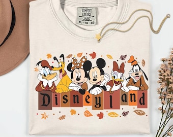 Camiseta de otoño de Mickey y sus amigos de Disneyland con colores cómodos, camiseta de Acción de Gracias de Disneyland, camiseta de otoño de Mickey y compañía, Vibraciones otoñales de Disneyland