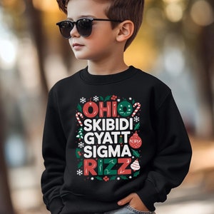 Ohio Skibidi Gyatt Sigma Rizz Christmas Sweatshirt, Funny Teenage Slang Crewneck, Kids Christmas Rizz Sweater, Funny Teenage Christmas Gift