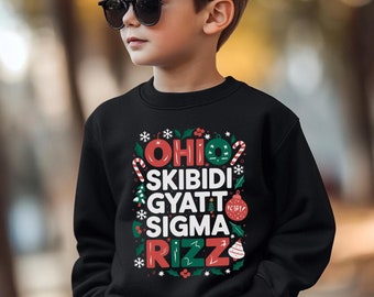 Sudadera navideña Ohio Skibidi Gyatt Sigma Rizz, divertida sudadera con cuello redondo con jerga adolescente, suéter navideño Rizz para niños, divertido regalo navideño para adolescentes