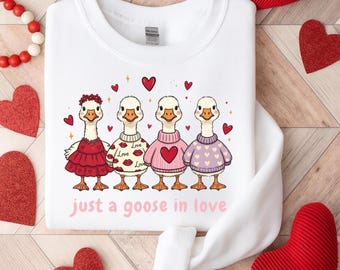 Sudadera "Just A Goose In Love", suéter divertido para San Valentín, sudadera con capucha "Silly Goose Valentine"