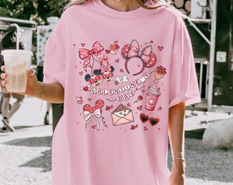 Camiseta Disney de San Valentín Comfort Colors®, camiseta de Mickey y Minnie con lazo coqueto, conjunto para parejas