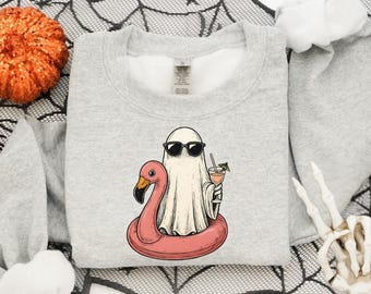 Retro Halloween Ghost Sweatshirt, Summer Ghost Hoodie, Spooky Season Gift, Halloween Ghost Sweatshirt, Halloween Ring Ghost, Halloween Ghost