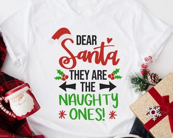 Querido Papá Noel, son los traviesos, camiseta divertida de Navidad, camiseta a juego de amigos, regalos de Navidad, regalo de Navidad familiar, camiseta de Navidad