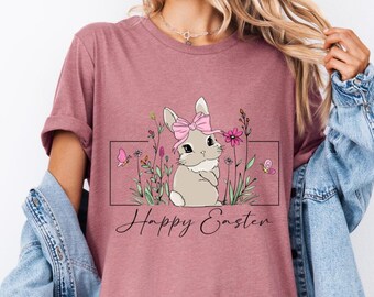 Vrolijk Pasen-shirt, paashaasshirt, konijnenshirt, leuk paasshirt, paasshirt, vrolijk Pasen, damesshirt Pasen, paashaas cadeau