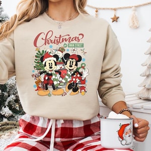 Disney Christmas On Main Street, Christmas Disney Sweatshirt, Retro Mickey Minnie Main Street Sleigh Rides Hoodie,Cute Disney Family Sweater