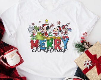 Camiseta navideña de Mickey y sus amigos, camiseta navideña de Disney, camiseta navideña retro de Disney, camisetas familiares de Disney, regalos navideños