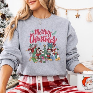 Vintage Mickey And Friends Merry Christmas Sweatshirt, Disney Christmas Sweater, Disney Christmas Lights Hoodie, Kids Disney Christmas Sweat
