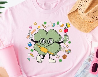 かわいい先生用シャムロックシャツ、聖パトリックデーシャツ、先生への聖パトリックデーギフト、幸運の先生へのギフト、シャムロックTシャツ、聖パトリックデースクールTシャツ