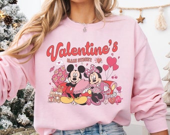Sudadera de Disney para San Valentín, regalo de Disney para San Valentín, suéter retro de Main Street para San Valentín, sudadera con Mickey y Minnie Love, pareja de Disney