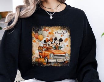 Disney Thankful Sweatshirt, 2025 Disney Thanksgiving Hoodie, Mickey and Minnie Fall Vibes Sweater, Family Matching Sweatshirt, Disney Gift